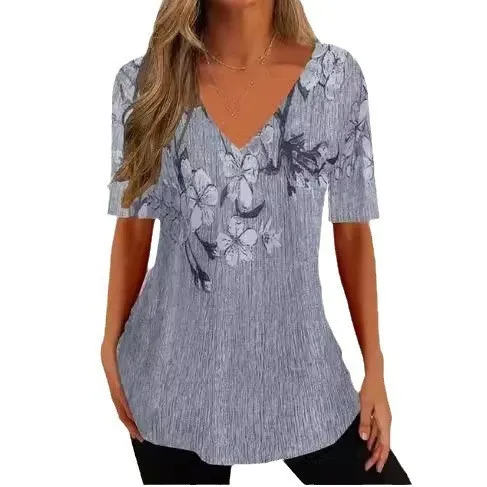Summer Casual Loose V neck Pullover Short Sleeve Style 3 - Shop at LoveMi