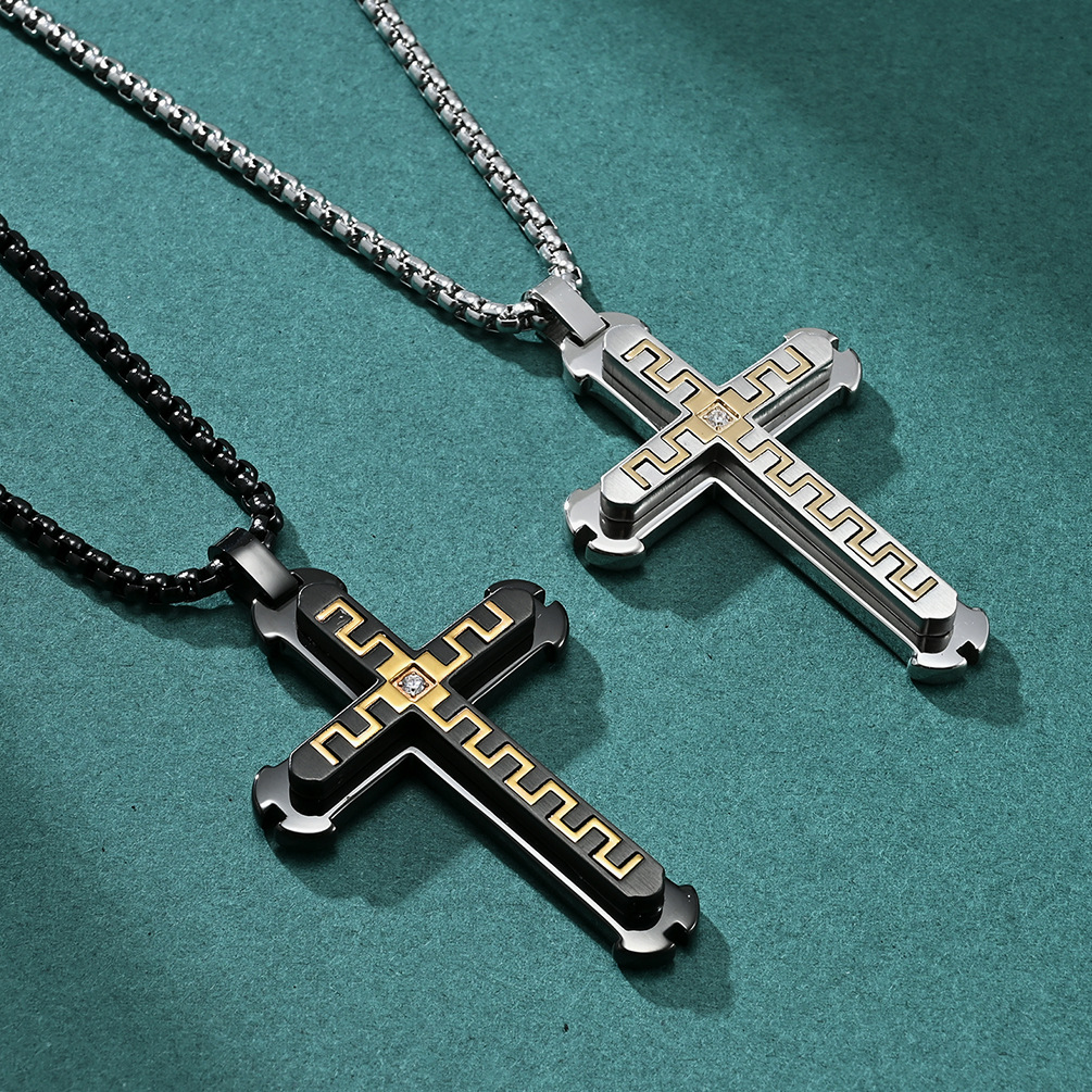 Cross Simple Great Wall Pattern Titanium Steel Necklace
