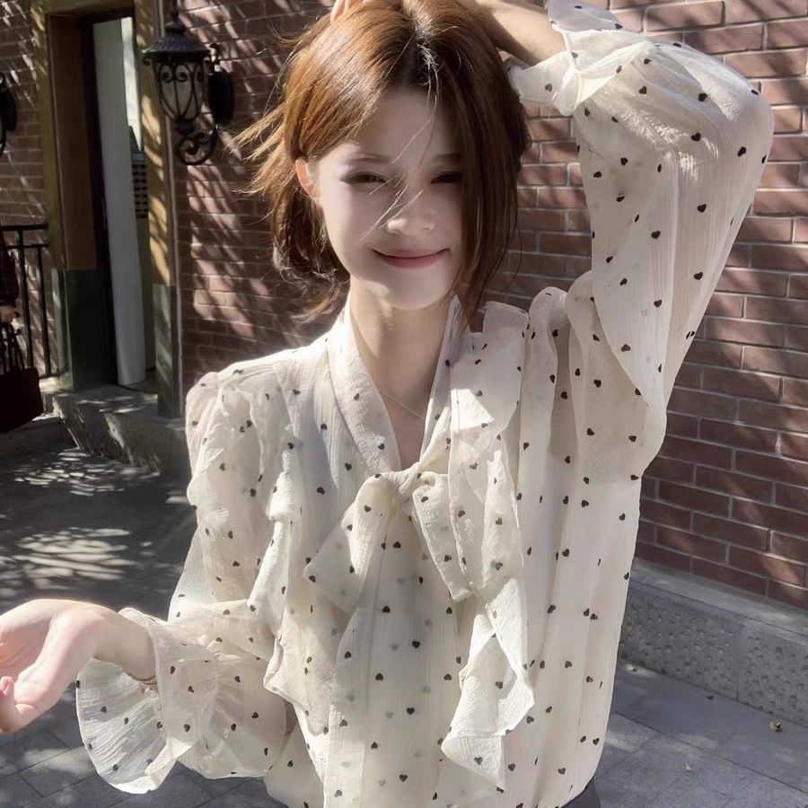 Women's French-style Ruffle-Trim Polka-Dot Blouse