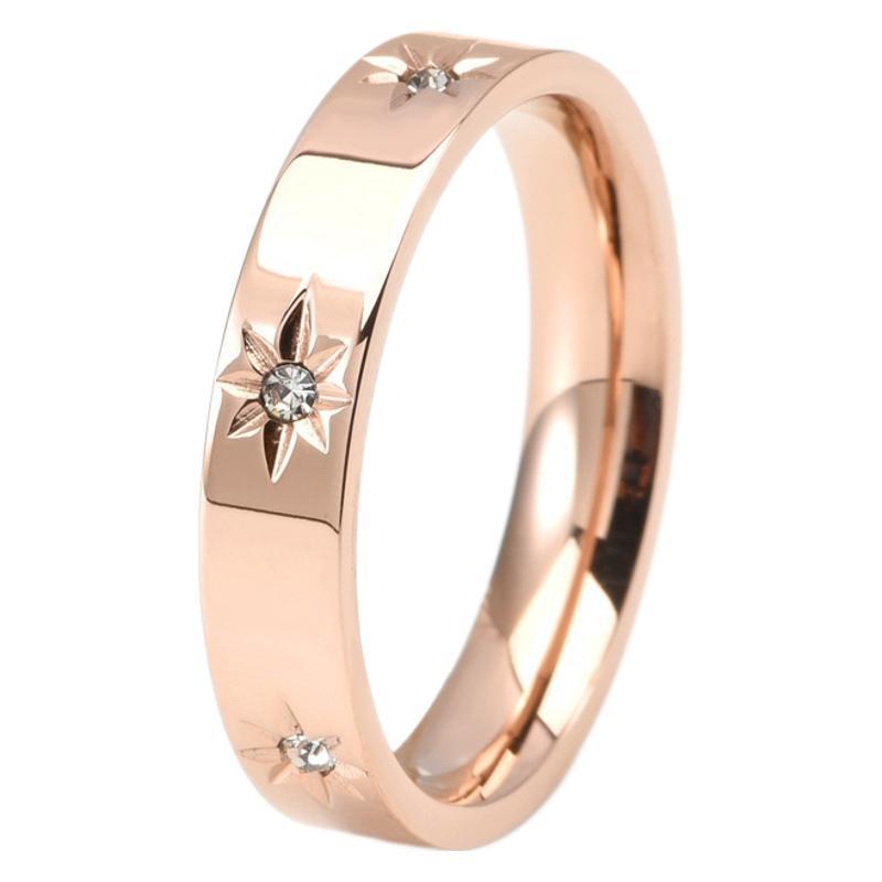Stainless Steel Women's Five-pointed Star Inlaid Zircon Classic Style Plated 18K