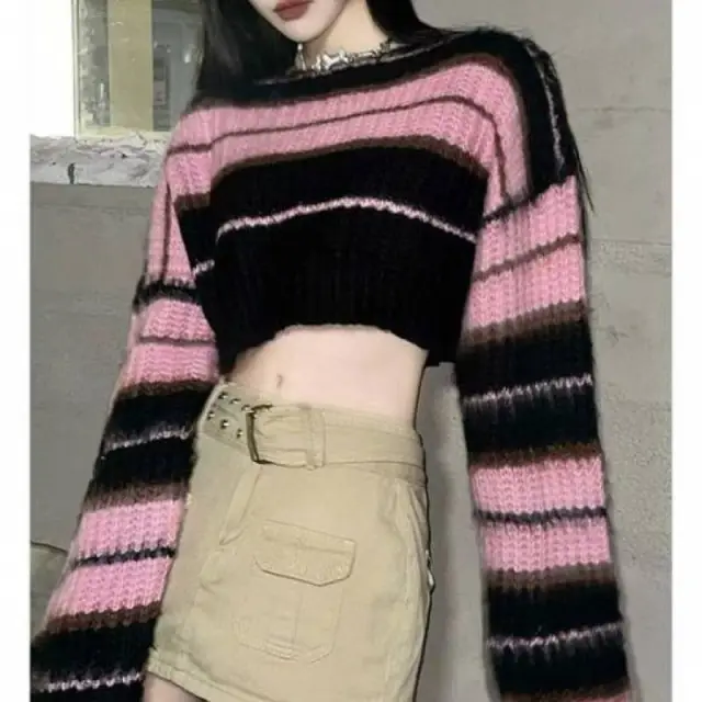 Sweet Cool Style Contrast Color Striped Sweater Short - Shop at LoveMi