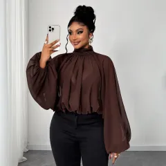 Fashion Vacation Plus Size Women's Autumn And Winter Long Sleeve Shirt - Brown - View 1