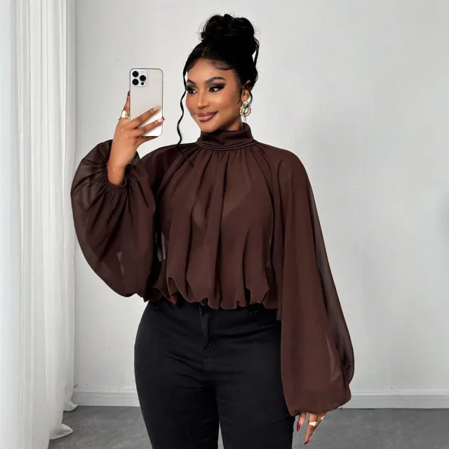 Fashion Vacation Plus Size Women's Autumn And Winter Long Sleeve Shirt Brown - Shop at LoveMi