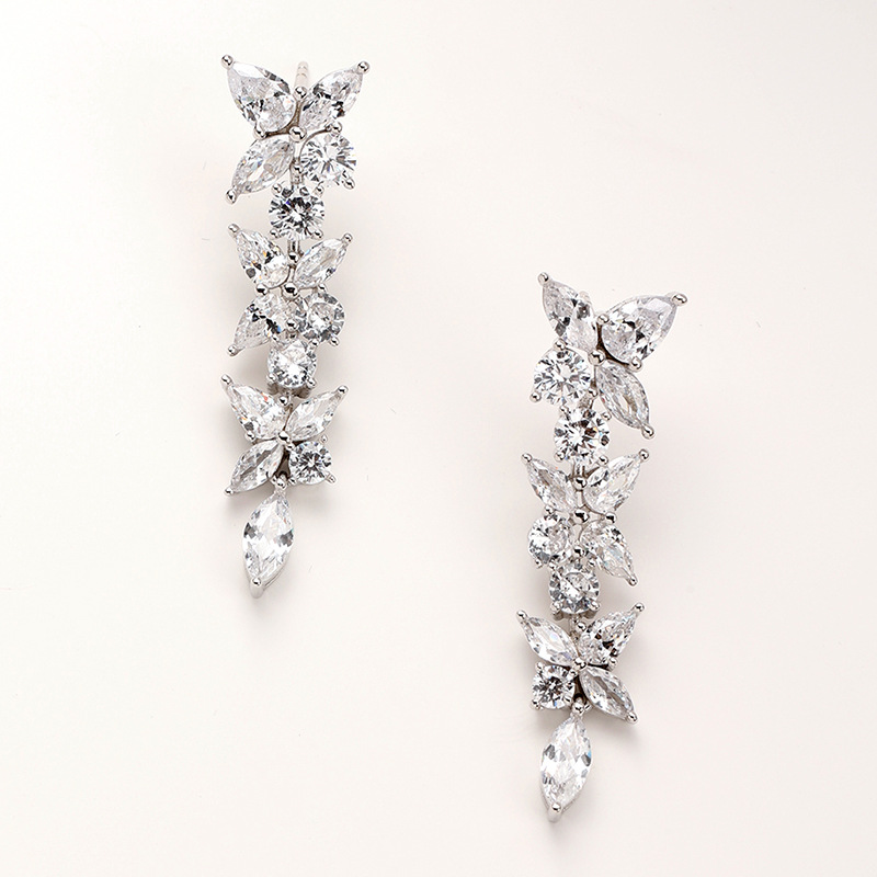 S925 Silver Sweet Temperament Women's Long Zircon Earrings