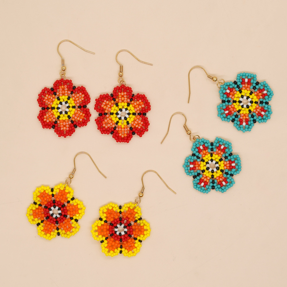 Bohemian Bead Woven Flower Fashion Earrings