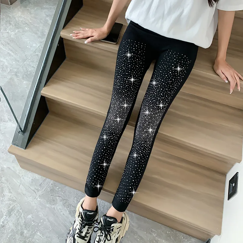 Shiny Rhinestone Leggings For Women - Big Starry Sky-220G Velvet
