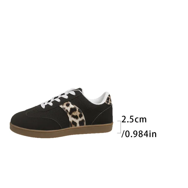 Round Toe Lace up Vintage Leopard Print German Training Shoes Leopard - Shop at LoveMi