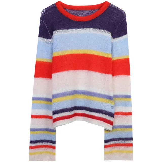 Women's Contrast Color Hollow Top Slim Fit Blue - Shop at LoveMi