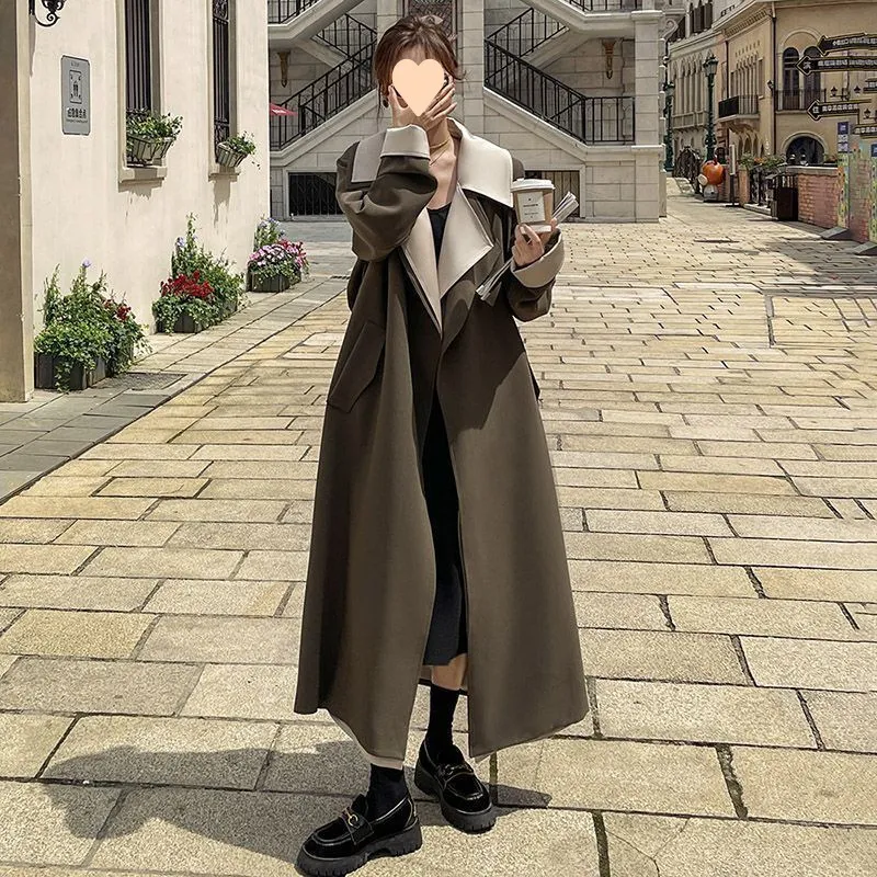 High-end Good-looking Hepburn Style Temperament Coat - Gray Green Premium Edition