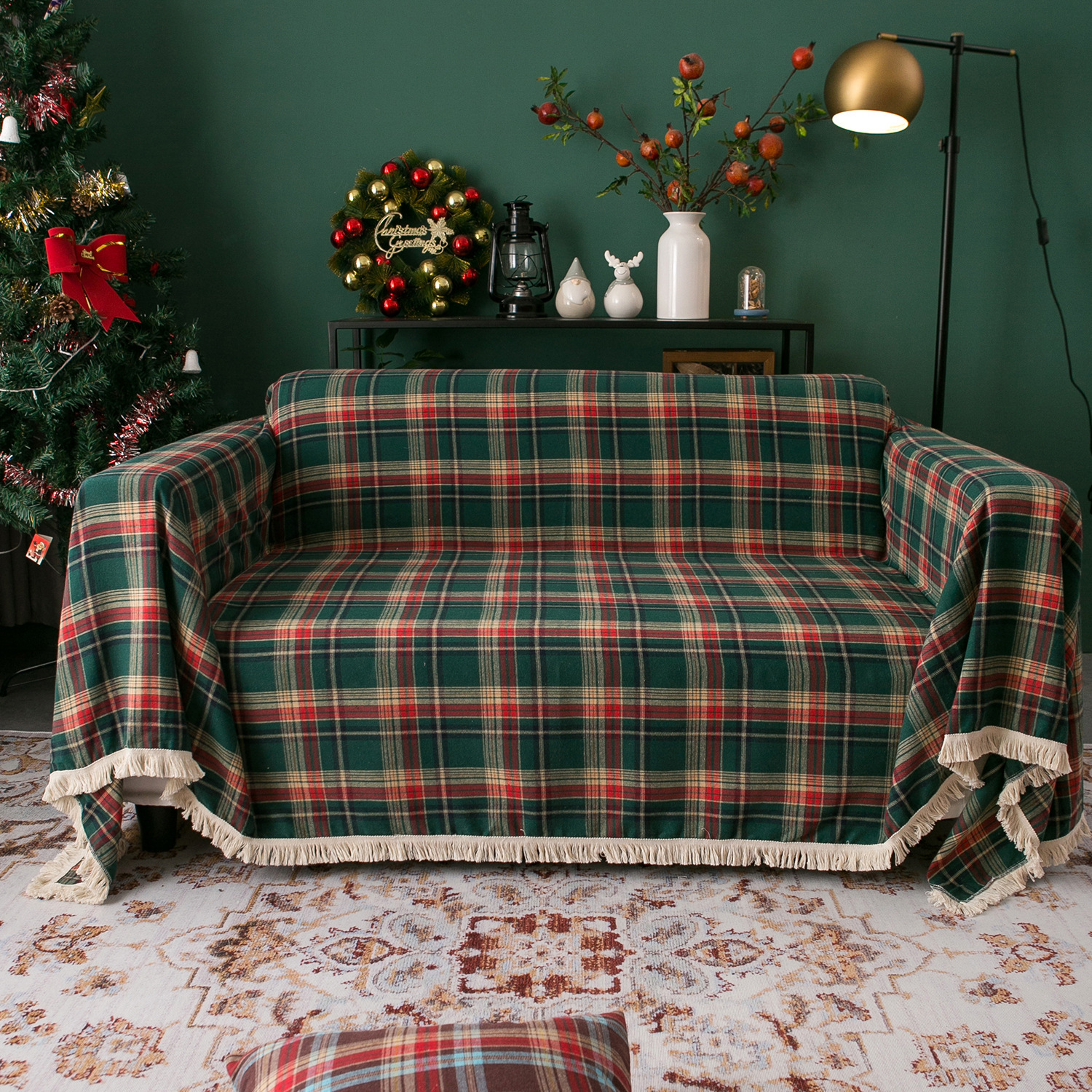 Multifunctional Tassel Sofa Cover For Christmas