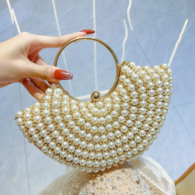Crossbody Handbag Pearl Classic Style Diamond Elegant Shoulder Bag Bag Gold - Shop at LoveMi