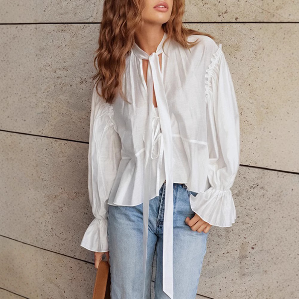Bell Sleeve Loose Lace-up Fashion Shirt Design Sense