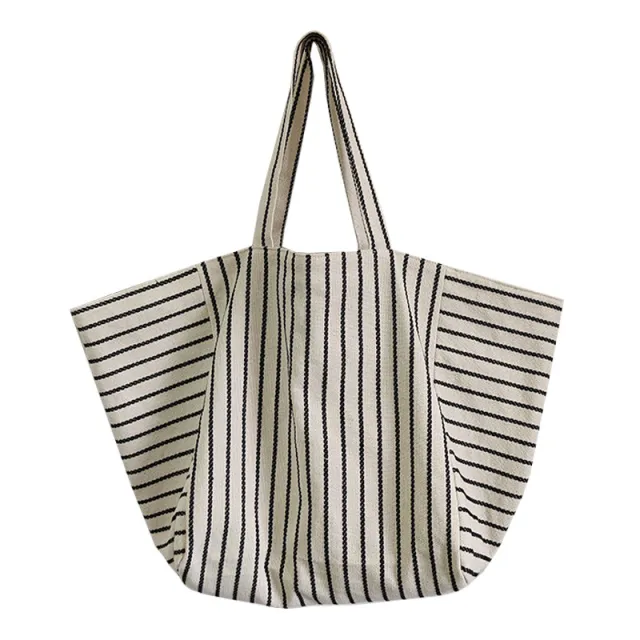 Canvas Bag For Women Ins Shoulder Large Capacity Idle Style Striped Fashion Beige - Shop at LoveMi