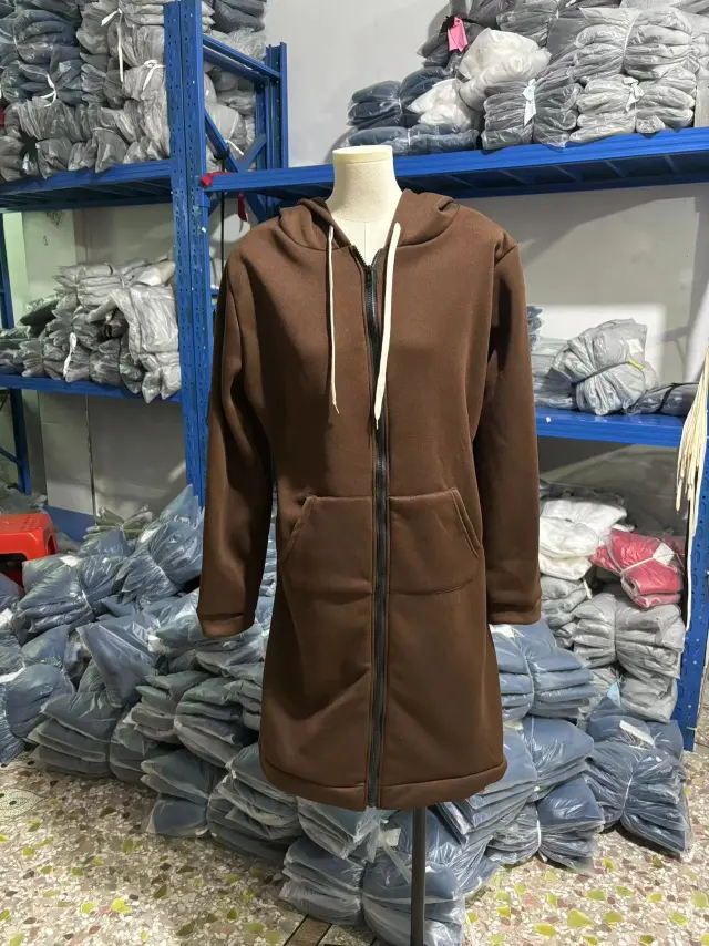 Women's Mid length Hooded Long Sleeve Sweater Dark Brown - Shop at LoveMi
