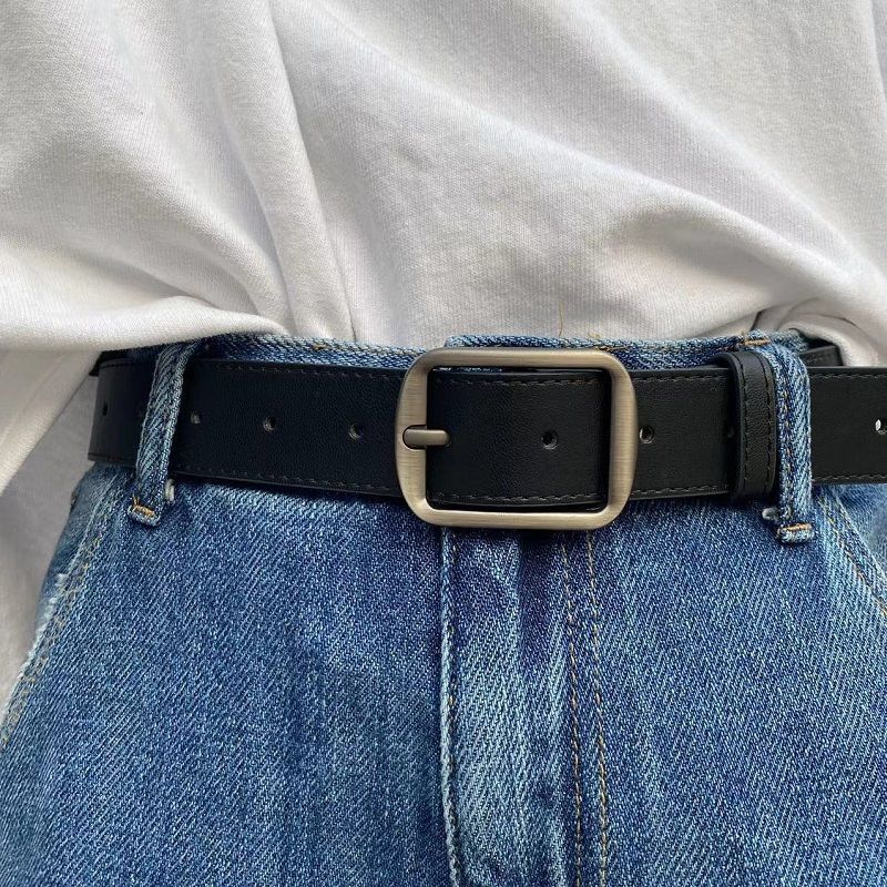Curea decorativă din metal argintiu mat Unisex stil coreean Curea din piele simplă versatilă pentru blugi