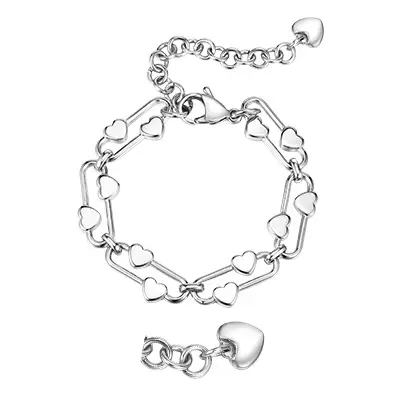 All-match Silver Stainless Steel Heart-shaped Oval Bracelet Women's Fashion Personal Accessories