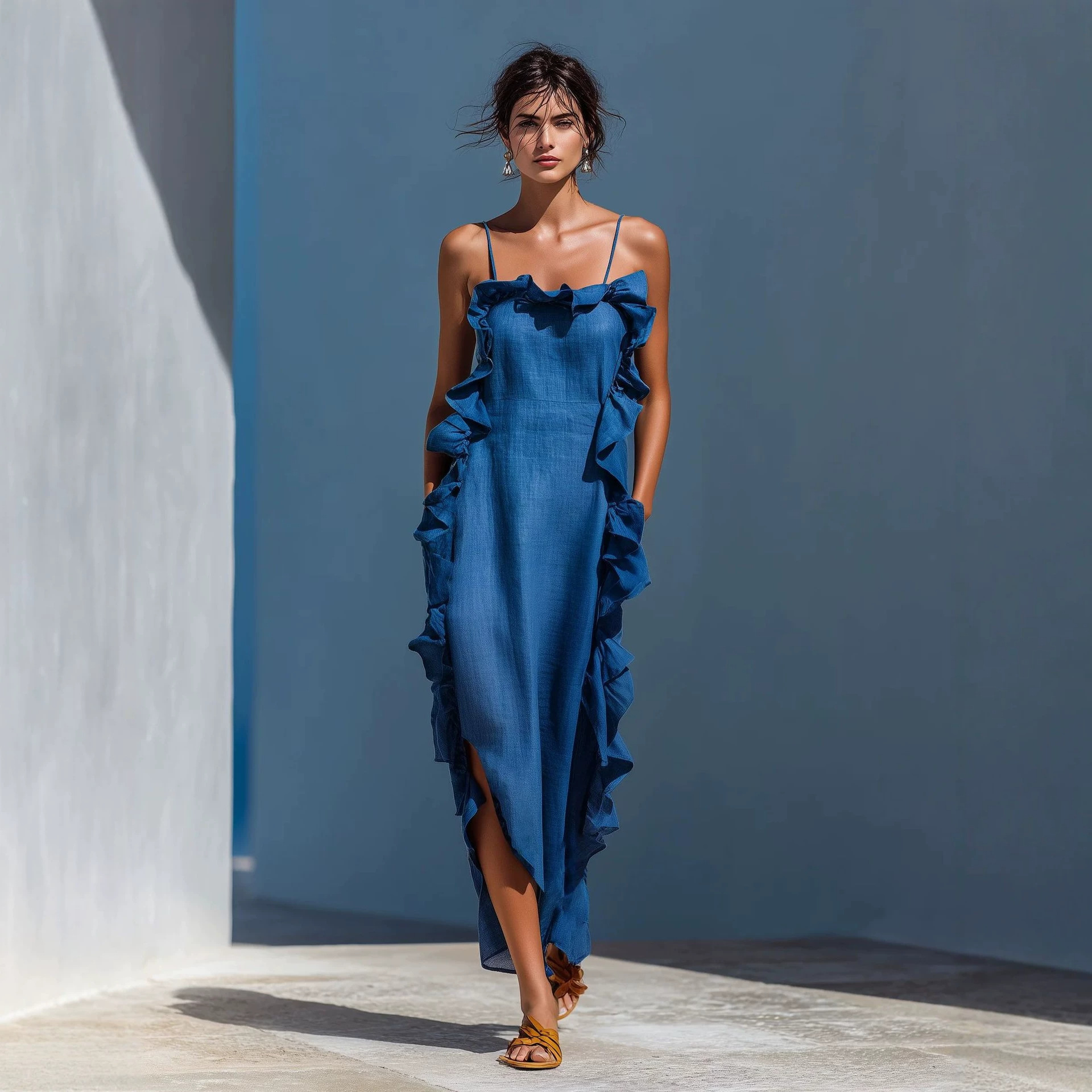 Resort Style Ruffled Sleeveless Dress