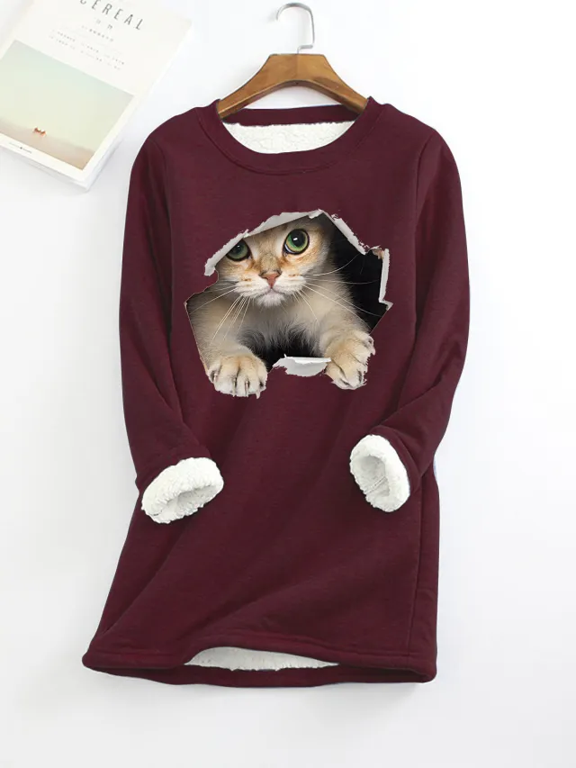 Autumn And Winter New Fleece lined Thermal Bottoming Shirt Big Sale Printing Wine Red - Shop at LoveMi