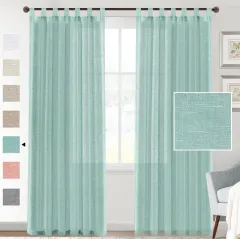 Linen Yarn Curtain Transparent Window Screen - Sea Mist Green - View 1