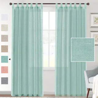 Linen Yarn Curtain Transparent Window Screen - Sea Mist Green