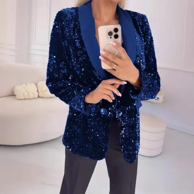 Autumn And Winter Leisure Fashionable Sequins Jacket Blue - Shop at LoveMi