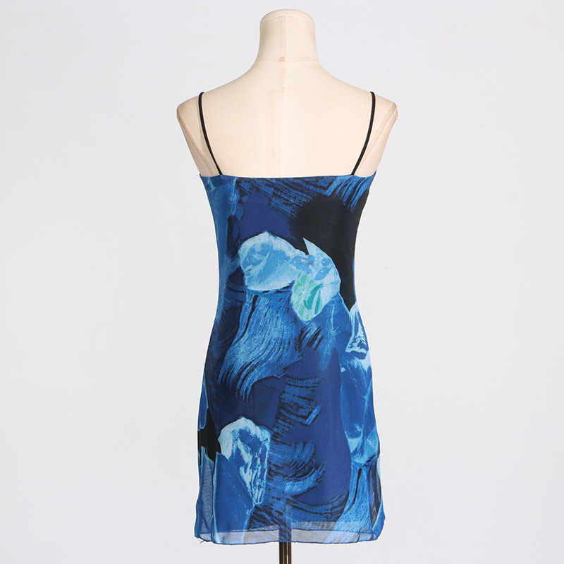 Mesh Geometric Printing And Dyeing Slim-fit Sheath Dress Short Skirt