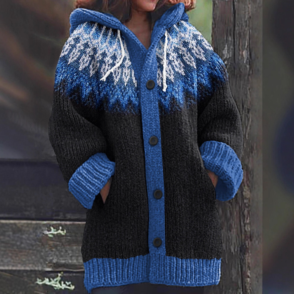 Womens Mid-Length Printed Hooded Sweater