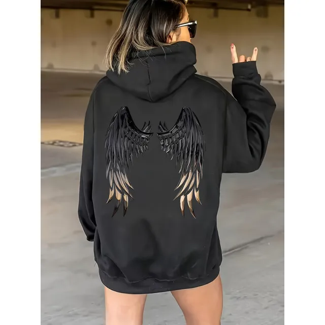 Hooded Hoodie Design With Printed Top Aw1356 Black - Shop at LoveMi