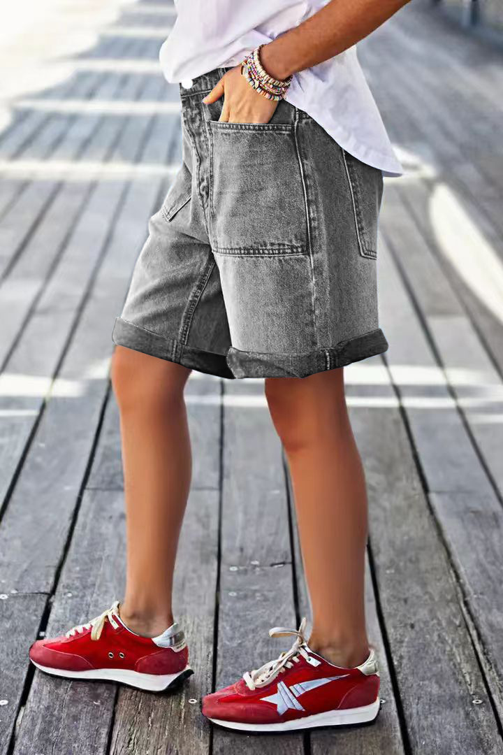 Comfort Stretch Mid-Rise Bermuda Straight-Leg Denim Shorts Comfort Stretch Mid-Rise Bermuda Straight-Leg Denim Shorts