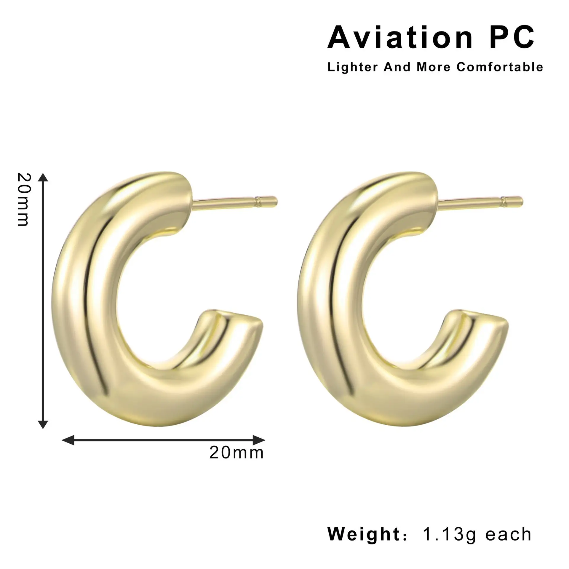 18K Gold Plated European And American Ins Style C- Shaped Earrings