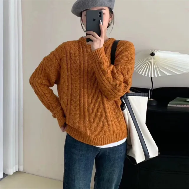 Women's Round Neck Sweater Top Orange - Shop at LoveMi