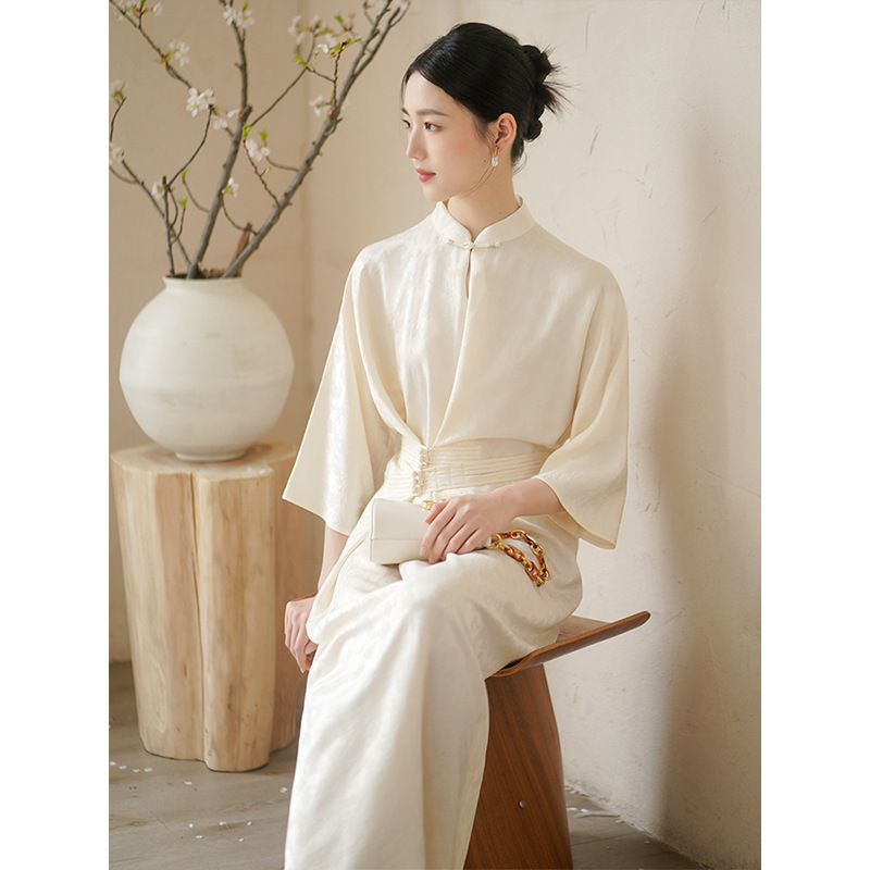 Water Drop Stand Collar Waist Seal Dress - 2