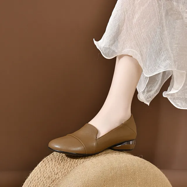 Simple Temperament Low Heel Round Toe Flats Khaki - Shop at LoveMi