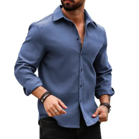 Men's Cotton and Linen Long Sleeve Printed Shirt