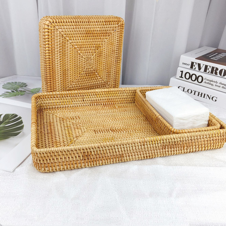 Title 2, Rattan Tray Desktop Storage Woven Basket