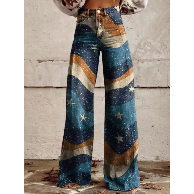 Thermal Transfer Bell bottom Pants Simulation Denim Trousers Loose Pants Z43 - Shop at LoveMi