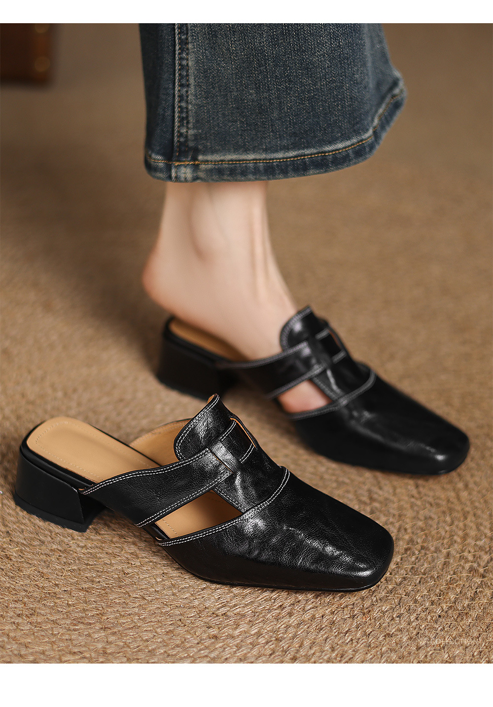 Retro Closed Toe Half Slippers