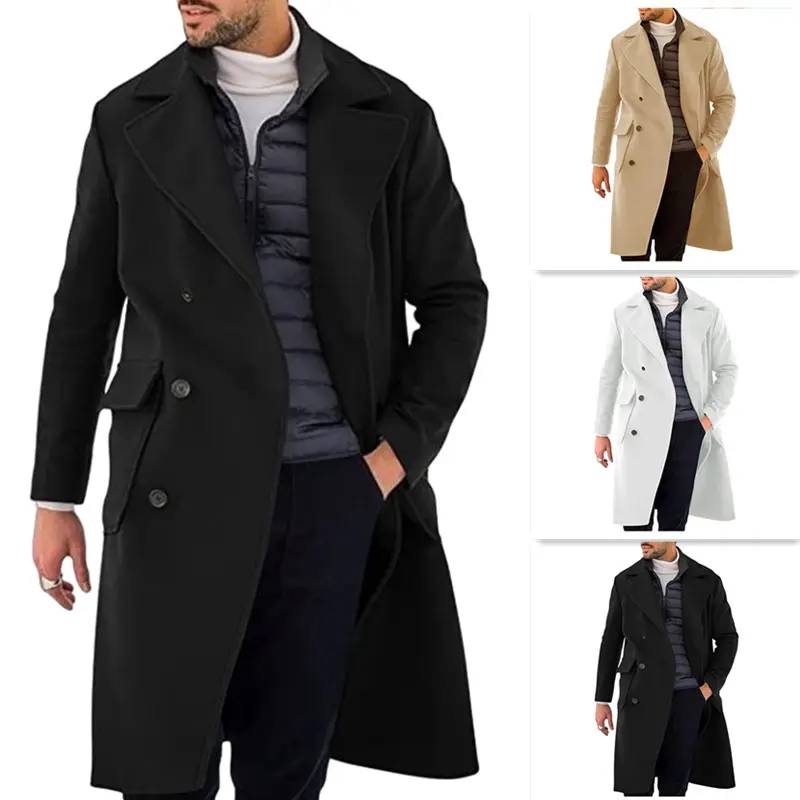 Woolen Men's Coat Thickened Long Section Double