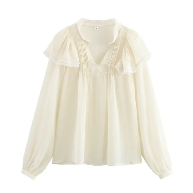 European And American Style Lace Laminated Decoration Shirt Picture Color S - Shop at LoveMi