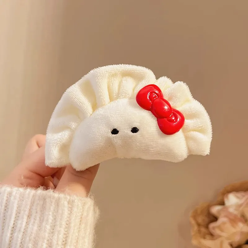 Cute Bowknot Plush Big Dumplings Grip Personality Barrettes Hair Accessories - Dumpling Grip