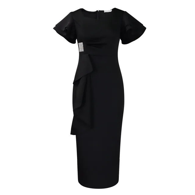 Fashionable Elegant Ruffled Solid Color Sheath Black - Shop at LoveMi