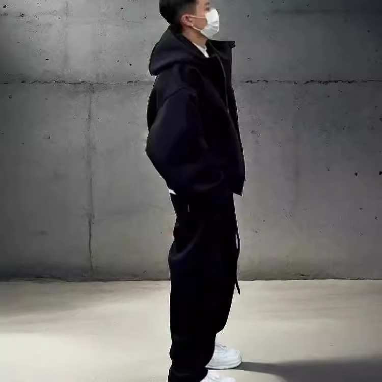 Autumn Winter Fleece-Lined Extra-Thick Men's Set Hoodie And Sweatpants - Image 2