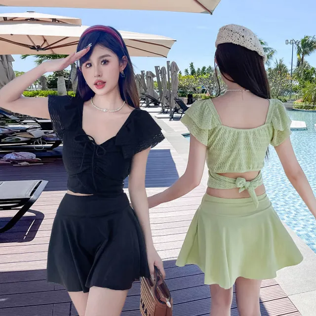 Women's Split Skirt style Bathing Swimsuit Black - Shop at LoveMi