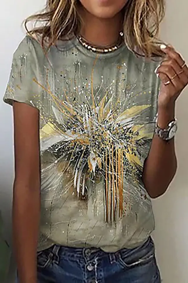 Round Neck Women's Short sleeved T shirt Loose Casual Smyltxa05Sm3792 - Shop at LoveMi