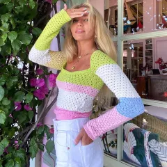 Fashion Casual Hollow Knitted Long Sleeve Color Matching Women's Clothing - Picture Color-L - View 1