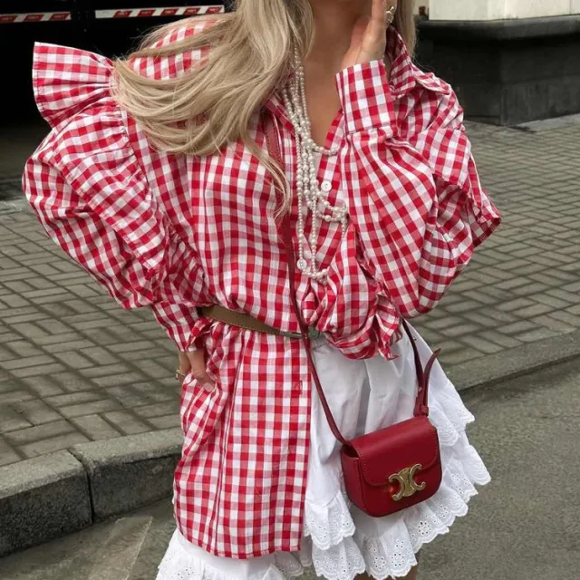 Personality New Cotton Plaid Women's Shirt Red - Shop at LoveMi