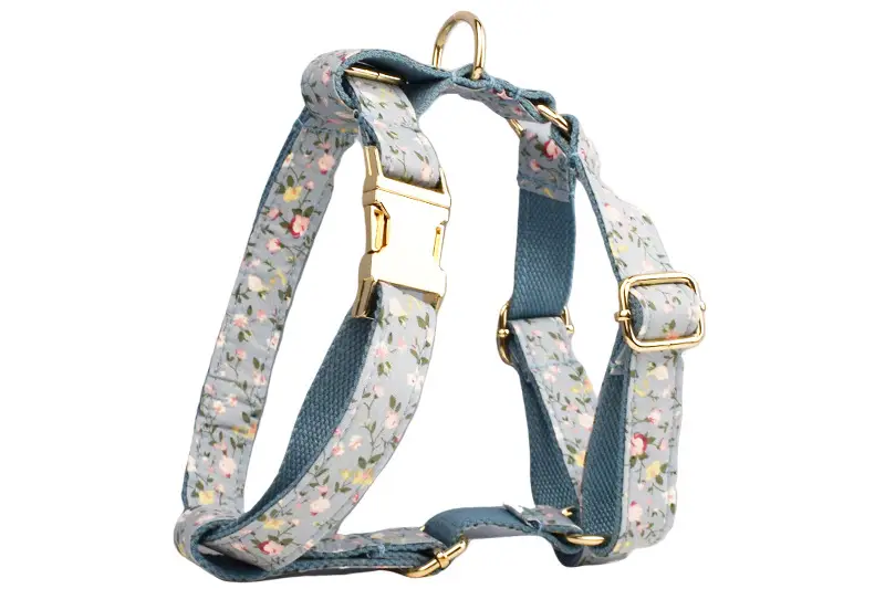 Blue Floral Polyester Cotton Collar With Dog Collar