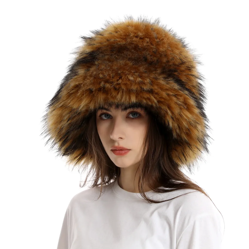 Winter Warm Thickened Faux Fur Straw Hat - Brown