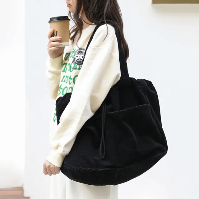 Women's Fashion Vintage Corduroy Handbag Black - Shop at LoveMi
