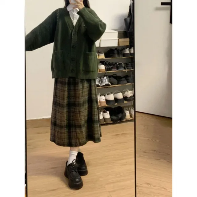 All matching Autumn Knitted Sweater Cardigan Retro Green - Shop at LoveMi